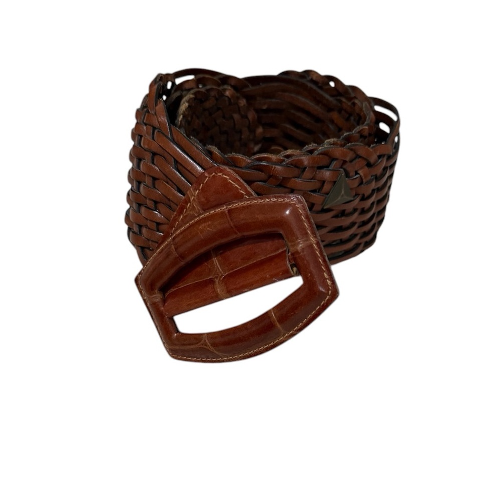 Vintage Saks Fifth Avenue Leather Woven Belt Metal Studs Made in Italy size M
